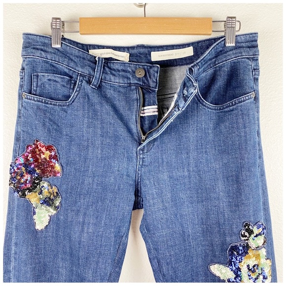 Anthropologie Pilcro Slim Boyfriend Jeans With Sequin Flowers Size 28 - Picture 6 of 11